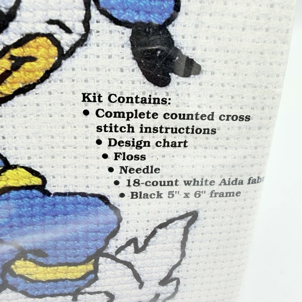 Disney Donald Duck Counted Cross Stitch Kit NOS Sealed Vintage Aida Fabric Frame